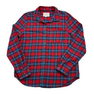 Aeropastale Plaid Flannel Shirt Button Up Cabin Grunge Red Blue Womens L